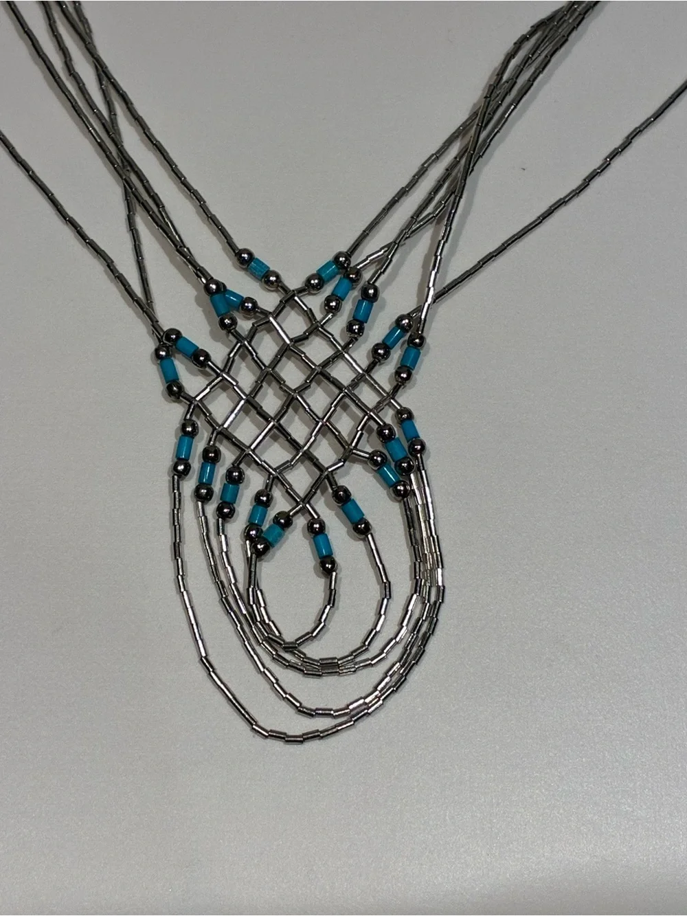 Handcrafted Navajo Liquid Silver & Turquoise Beaded Necklace and Earrings Set